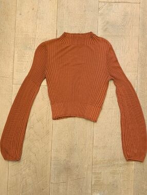 Free People Cropped Ribbed Mockneck Knit Crop Sweater Long Bell Sleeves Size XS
